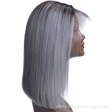 New Arrival Raw Indian Hair Bob Wigs Ombre 1B/Grey Human Hair  Wig Short Straight Lace Front Wig For Black Women